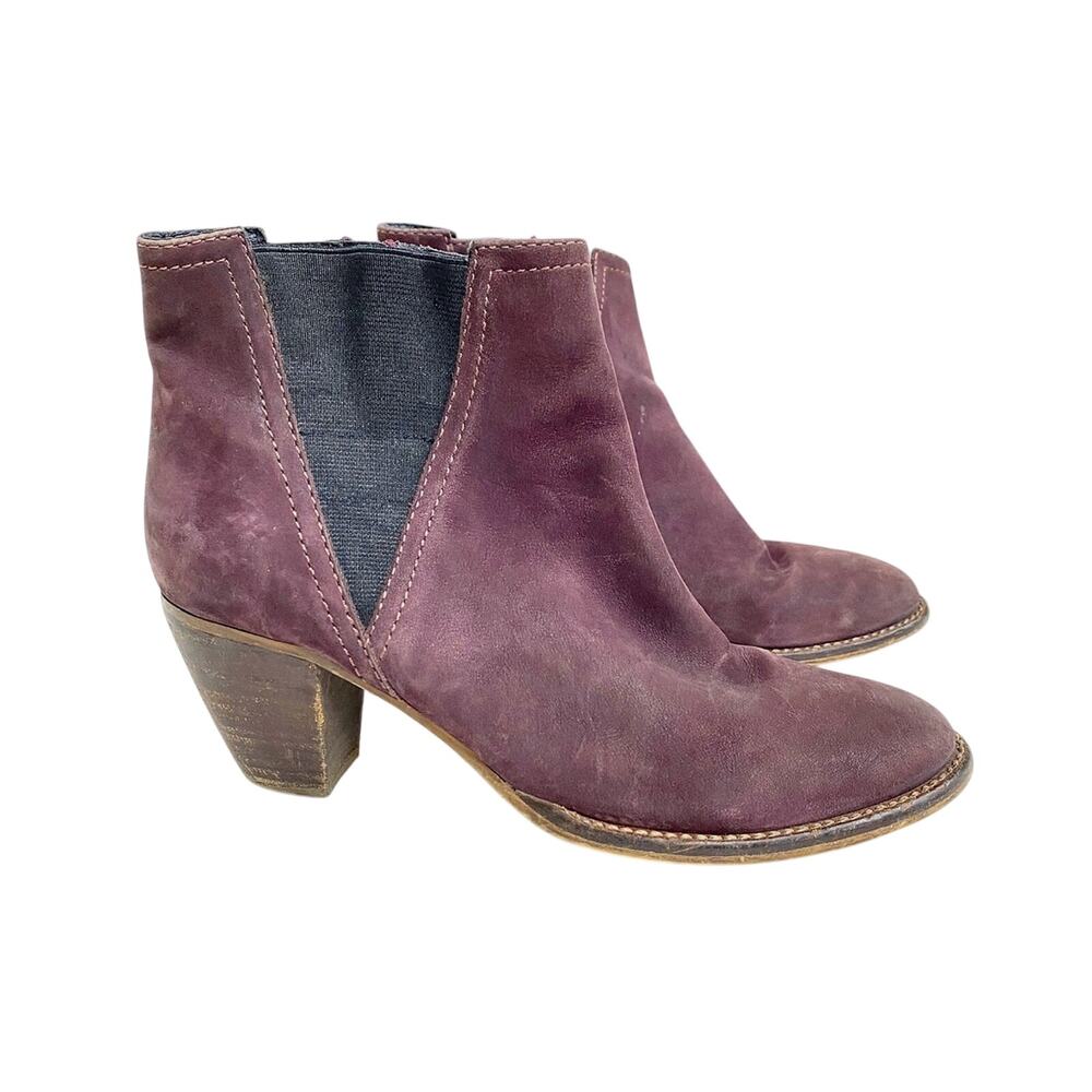 Steve Madden Shearly Ankle Boots Burgundy Black Bootie Nubuck Heeled Size 9